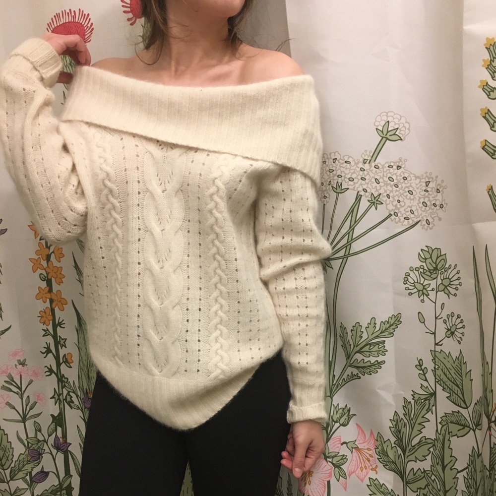 Angora Wool Off Shoulder Sweater